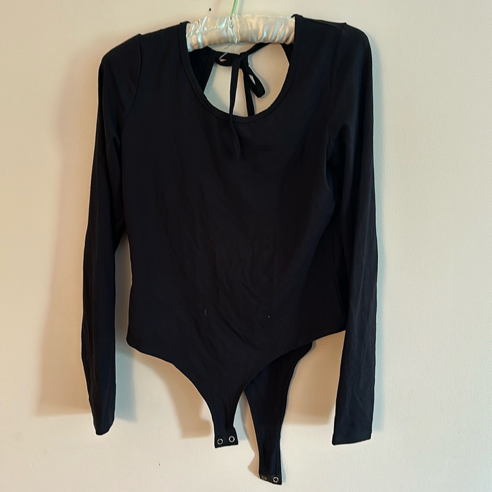 🧡 black Long Sleeve Bodysuit tie back